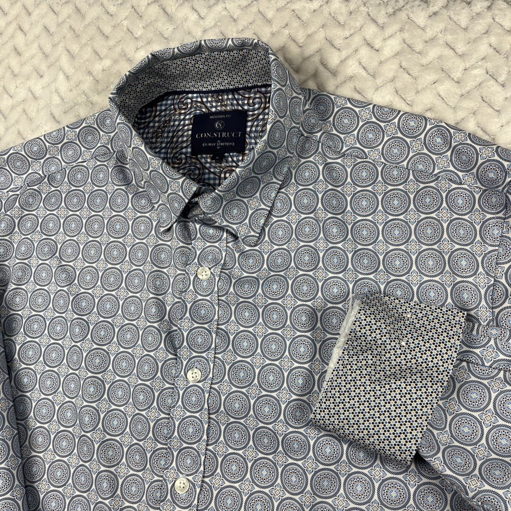Construct Shirt Men L Geometric Flip Cuff 4 Way Stretch Performance Chili's Tile